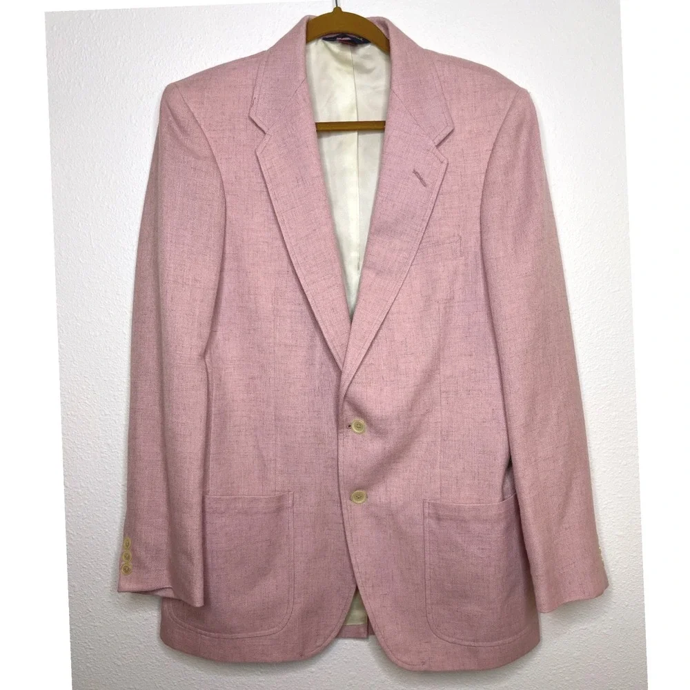 Wm F Farah Mens Sport Coat Vintage Two Button Blazer 40L Pink